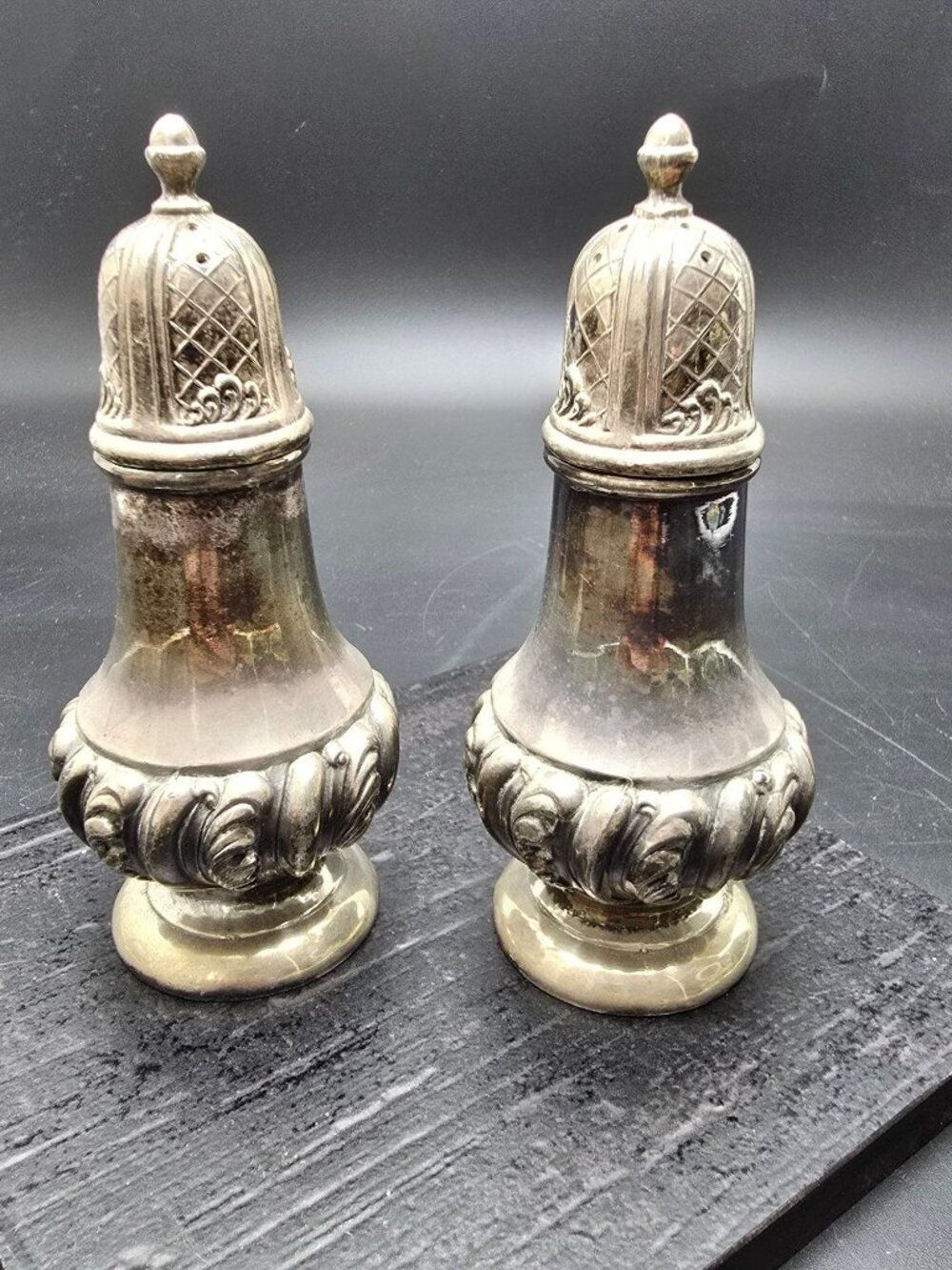 Vintage Silver Plated Salt & Pepper Shakers Ornate Design Removable Lids HS263